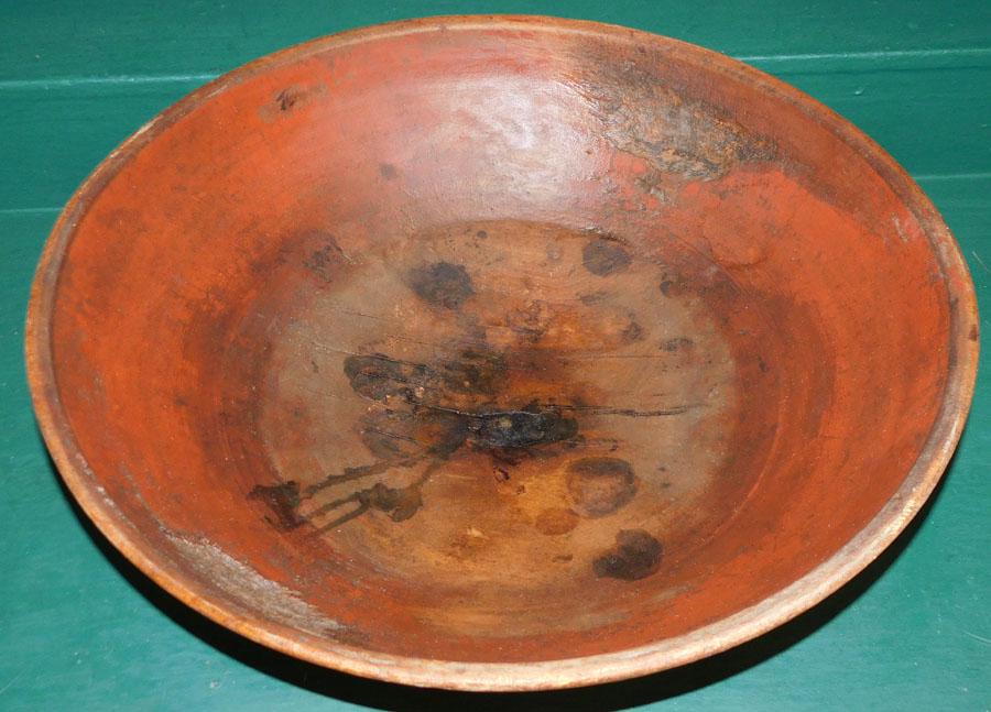Large Antique Red Painted Carved Wood Bowl (1 of 2)