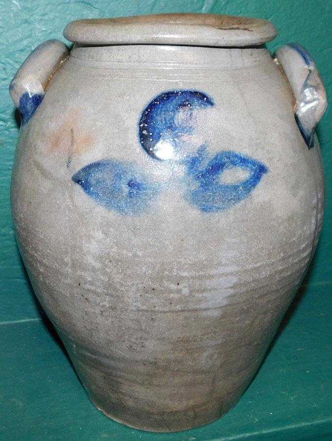 Blue Decorated Stoneware Crock: Blue Decorated Stoneware Crock. 13 1/2" H