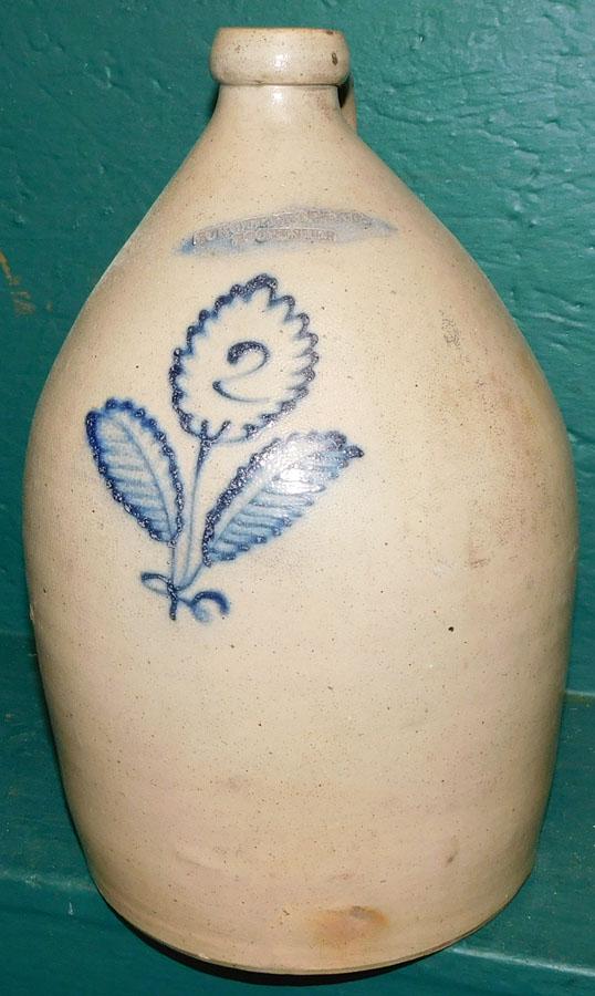 2 Gallon Blue Decorated Stoneware Jug, (Burger Bros & (1 of 4)