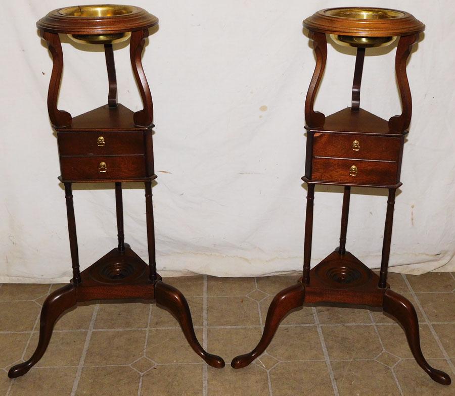 Pr Mahogany Queen Anne Wig Stands w Brass Liners (1 of 6)