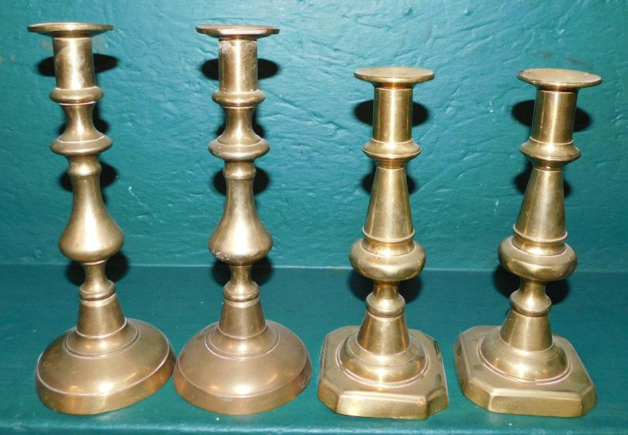 Lot of 4 Antique Brass Push Up Candlesticks (1 of 2)