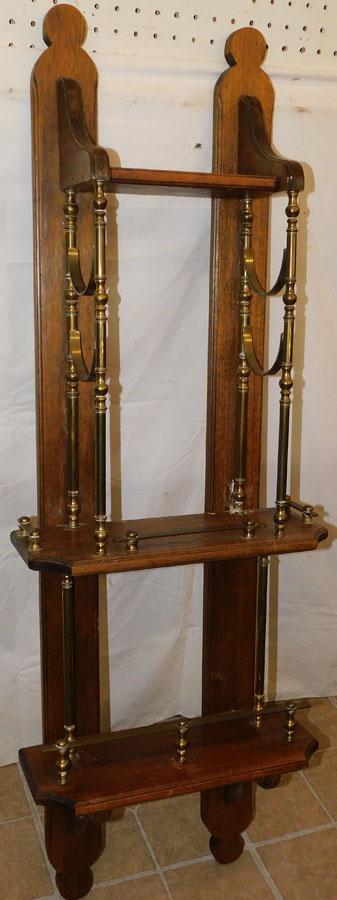 Walnut & Brass Hanging Shelf: Walnut & Brass Hanging Shelf. 15 3/4" x 46" H