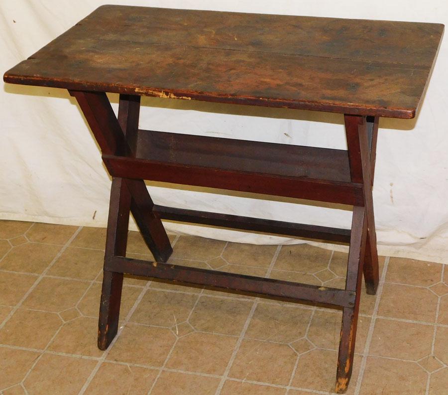 Antique Pine Red Painted Sawbuck Table (1 of 5)