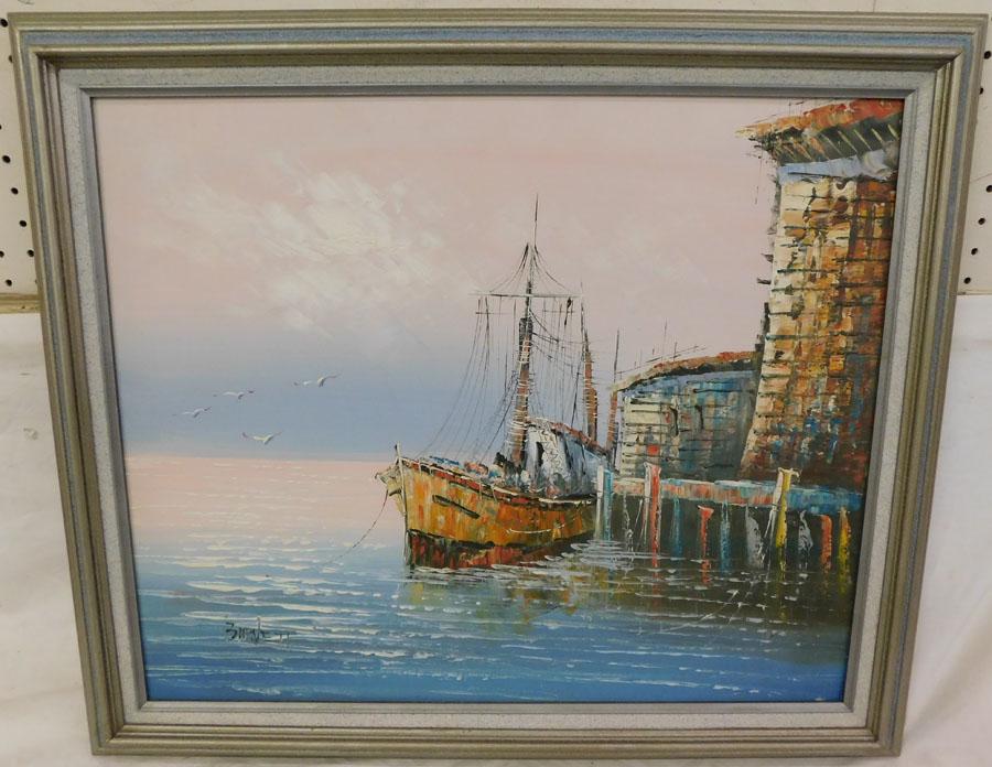 OOC Boat Dock Scene Signed (1 of 4)