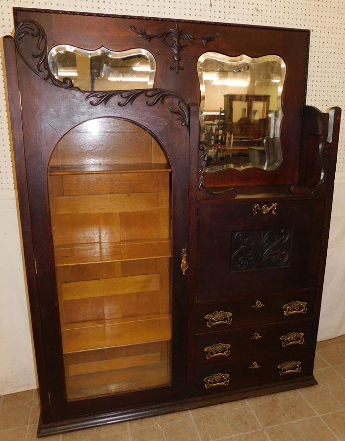 Antique Orig Finish Carved Oak Side by Side Secretary (1 of 11)