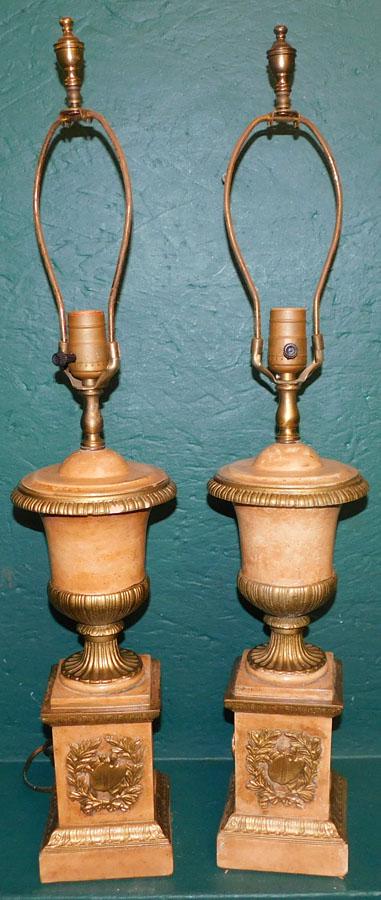 Pair Painted Ceramic Urn Lamps (1 of 2)