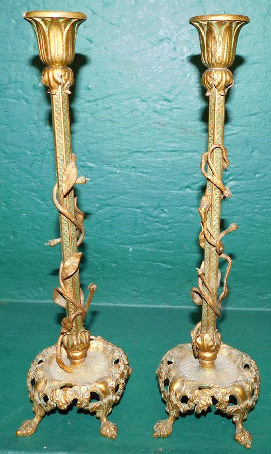 Pair Gilt Bronze Candlesticks (1 of 4)
