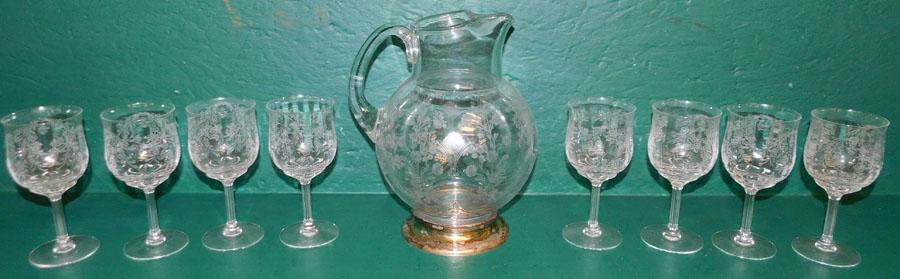 9 Pc Fostoria Pitcher Set - Pitcher Has Sterling Base (1 of 8)
