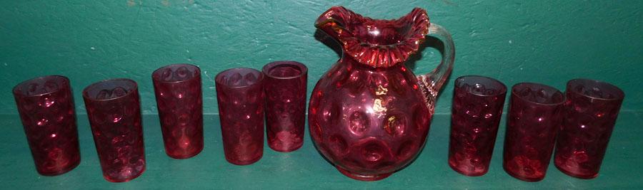 9 Pc Cranberry Thumb Print Lemonade Set (1 of 4)