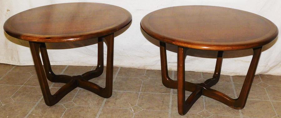 Pair Walnut Mid-Century Modern Round Tables By Lane (1 of 5)