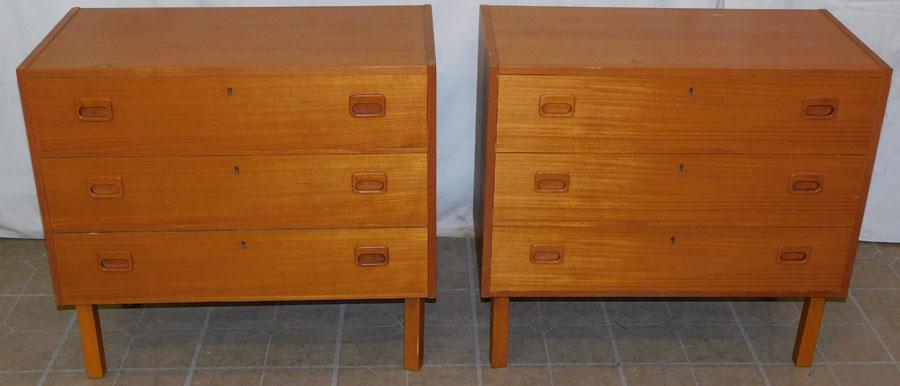 Pair Danish Three Drawer Teakwood Night Stands: Pair Danish Three Drawer Teakwood Night Stands. 29 3/4" W 15" D 27 1/2" H