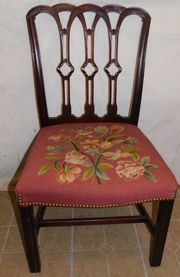 Mahogany Side Chair W/ Needlepoint Seat (1 of 5)