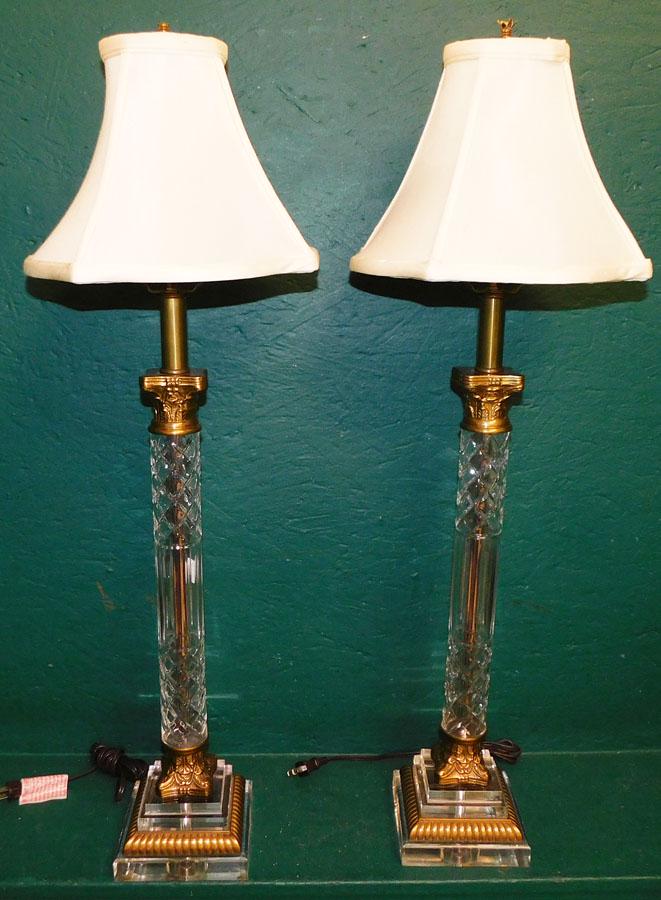 Pair Crystal & Brass Column Lamps (1 of 4)