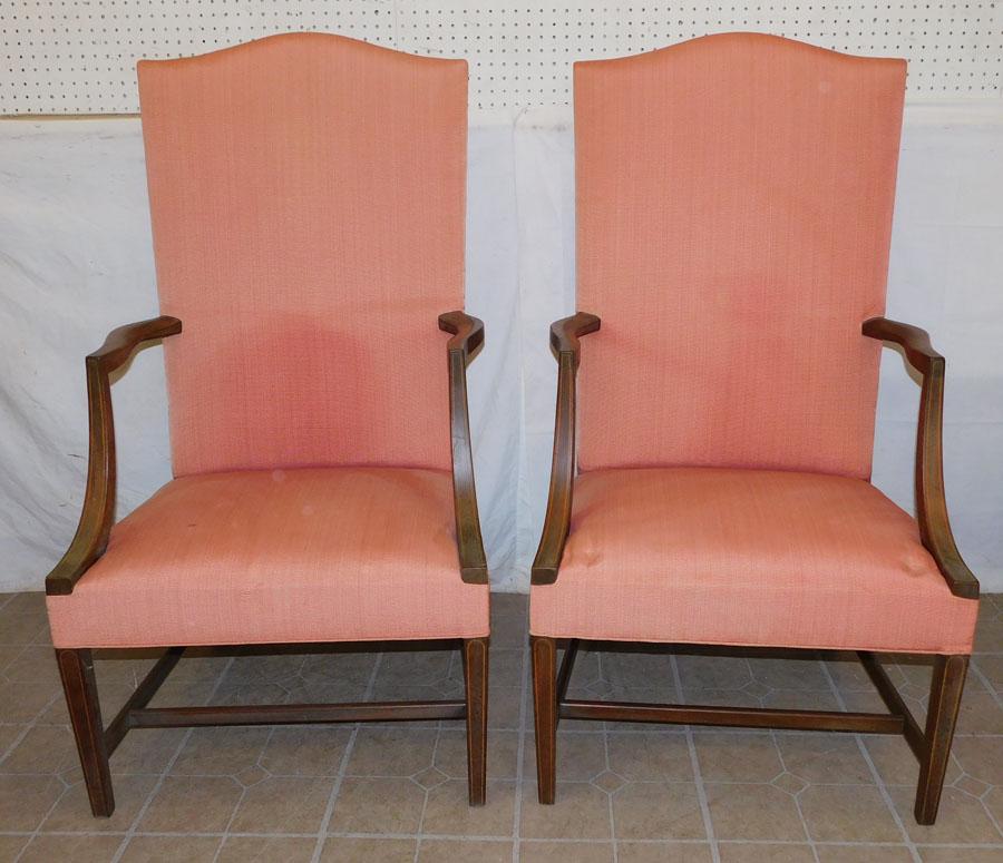 Pr Inlaid Mahogany Arm Chairs By C/W Kittinger (1 of 4)