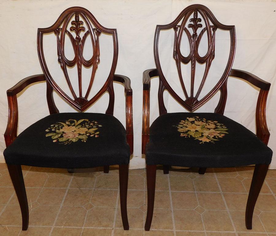 Pair Mahogany Carved Shield Back Arm Chairs (1 of 6)