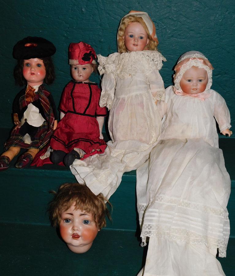 4 German Bisque & Armand Marseille Dolls & 1 Doll Head (1 of 10)