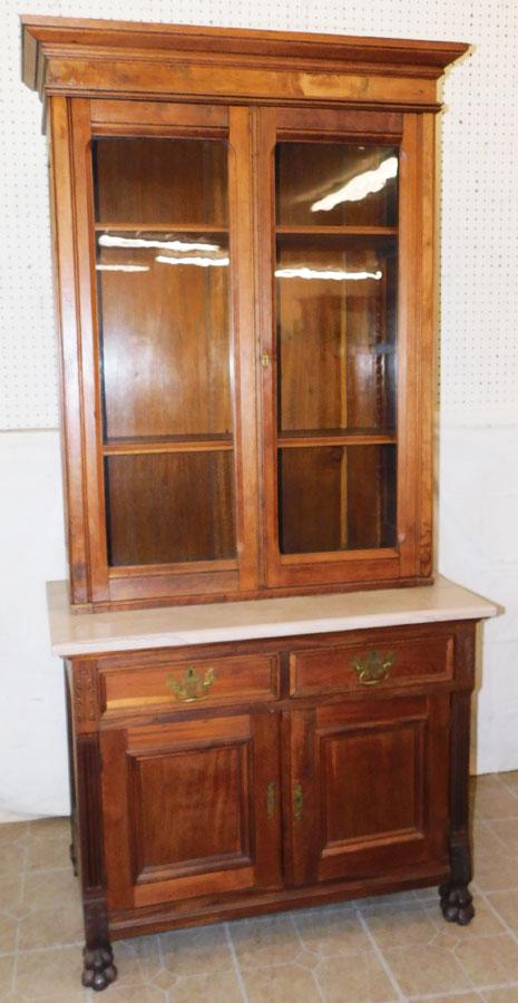 Antique Victorian Walnut Marble Top 2 Pc Cabinet (1 of 10)