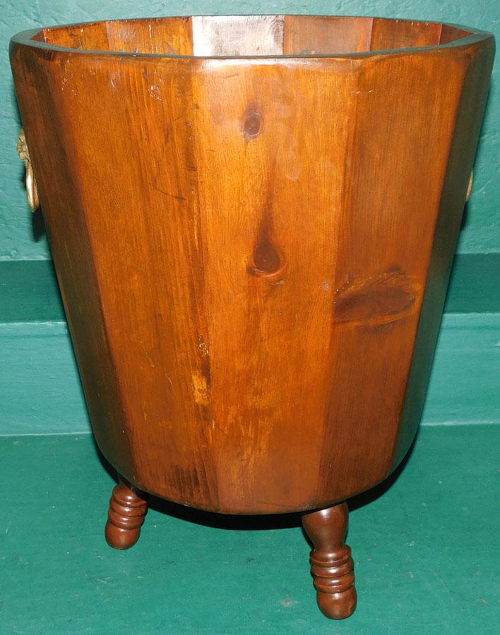 Pine Wine Cooler W/ Brass Lion Head Handles: Pine Wine Cooler W/ Brass Lion Head Handles. 15 1/2" Dia 20" H