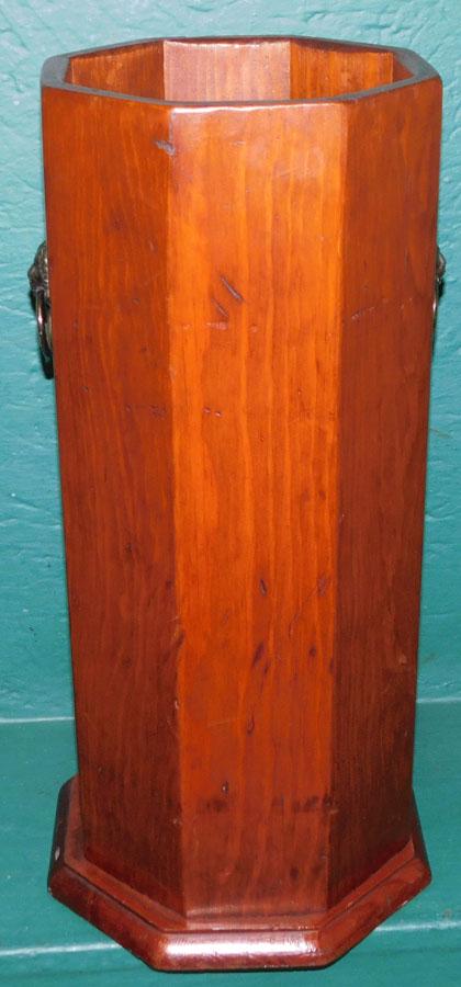 Pine Umbrella Stand W/ Brass Lion Head Handles (1 of 3)