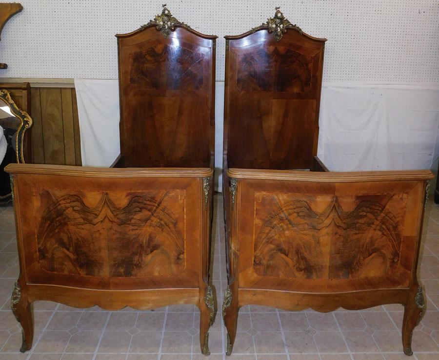 Pr Inlaid Mahog French Twin Beds W/ Bronze Mounts (1 of 6)