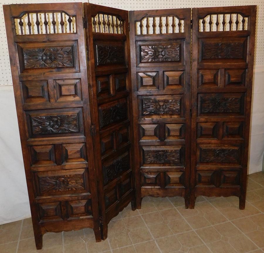 Walnut Carved 4 Panel Room Divider (1 of 5)