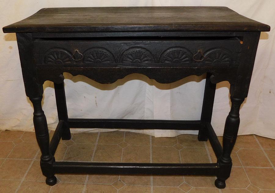 18th C English Oak Stretcher Base One Drawer Table (1 of 10)