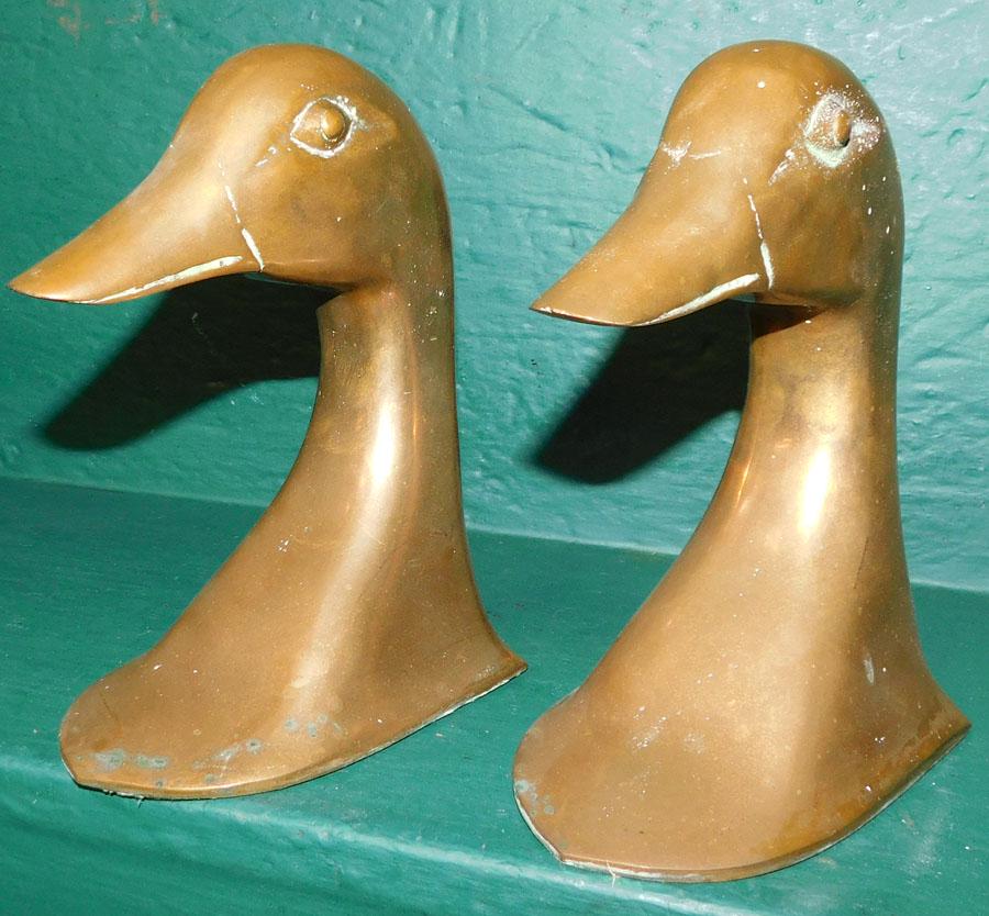Pair Heavy Cast Brass Duck Book Ends (1 of 3)