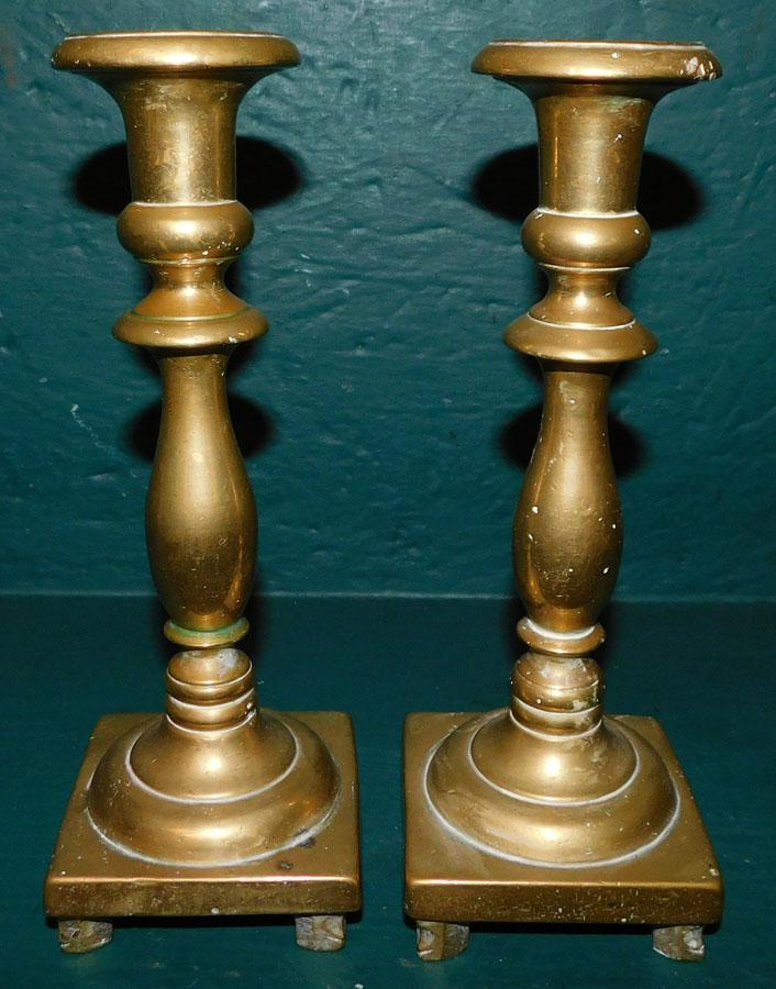 Pair Antique Cast Brass Candlesticks (1 of 3)