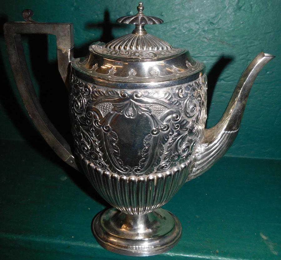 Silver Plate Embossed Pitcher Tea Pot By Walker & Hall (1 of 6)