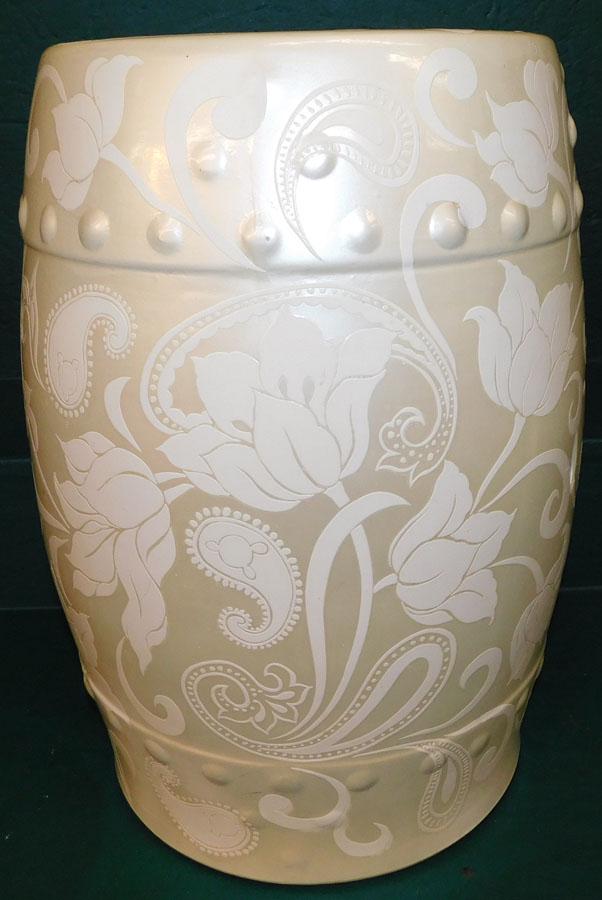 Oriental Porcelain Garden Seat: Oriental Porcelain Garden Seat. 19" H