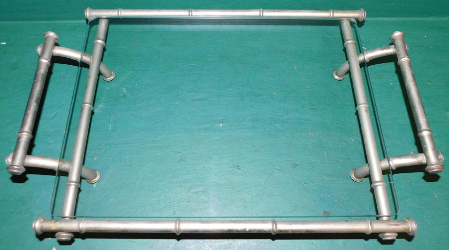 Faux Bamboo Silver Plate Glass Top Serving Tray (1 of 2)