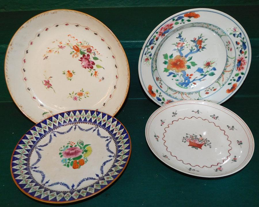 Lot 4 18th C Chinese Export Plates - 2 have hairlines (1 of 2)