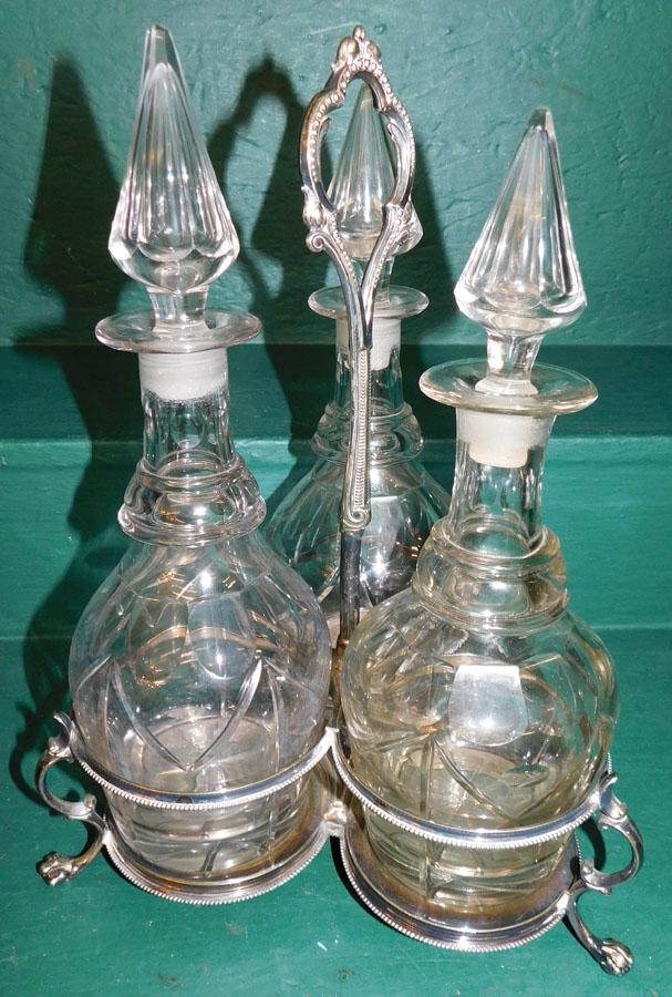 English Sheffield 3 Bottle Tantalus By H. Wilkinson (1 of 5)