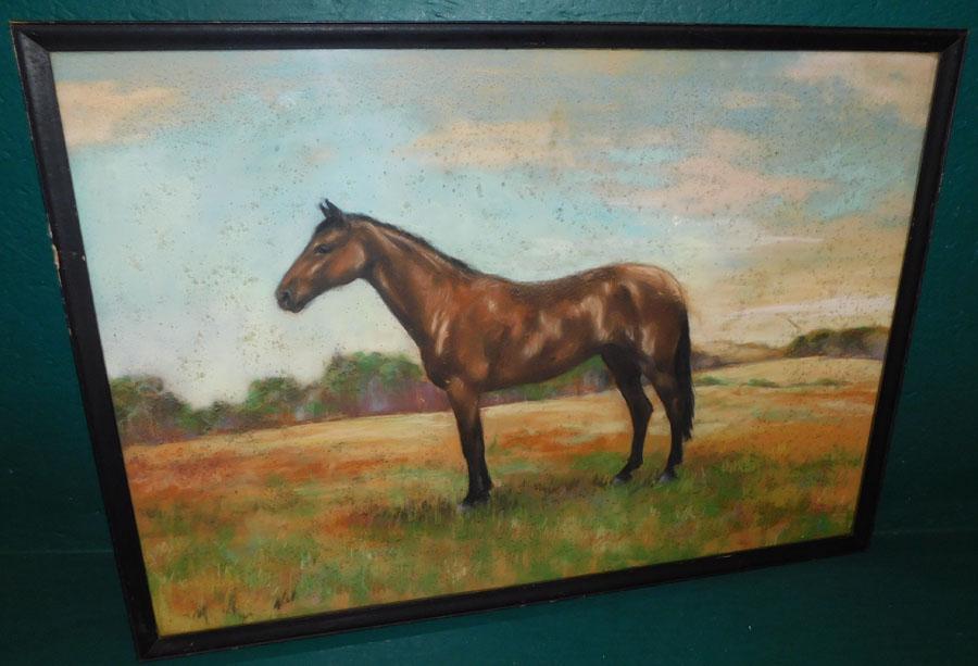 Framed Equestrian Pastel Signed Marjorie Walker (1 of 5)