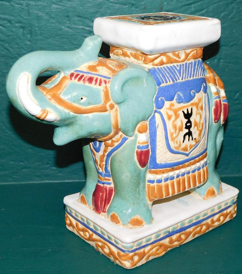 Diminutive Porcelain Elephant Garden Seat: Diminutive Porcelain Elephant Garden Seat. 9 1/2" H