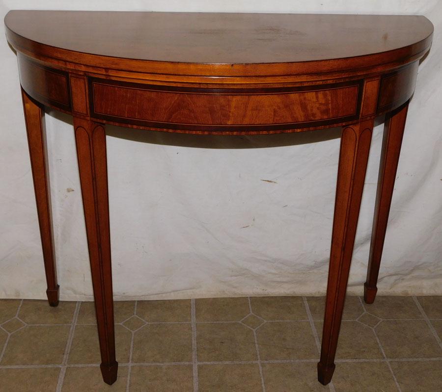 Satinwood Inlay Fold Over Top Demilune Game Table (1 of 6)