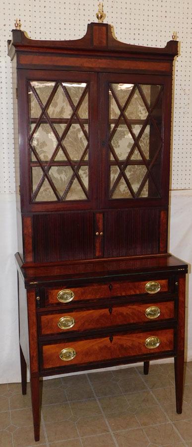 19th C Mah & Satin Wood HW Secretary W/ Tambour Doors (1 of 12)
