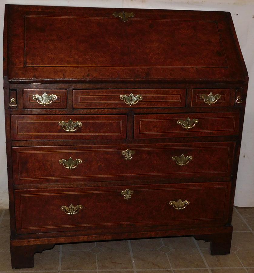 Early 19th C Oyster Burl Inlay Walnut Slant Front Desk (1 of 10)