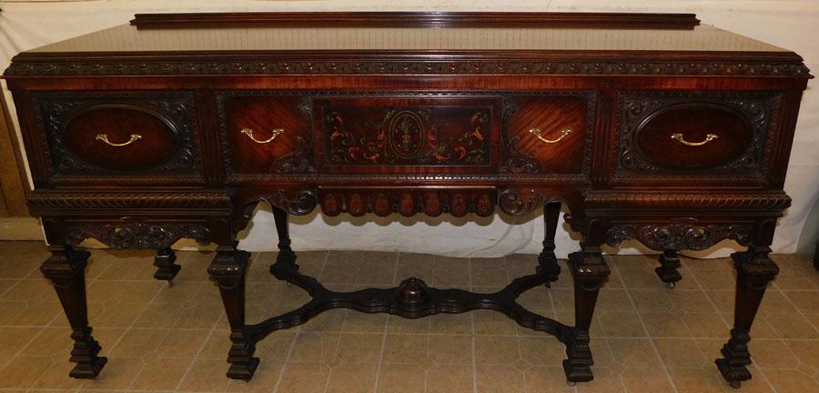 Walnut Baroque Style Paint Decorated Side  Board (1 of 10)