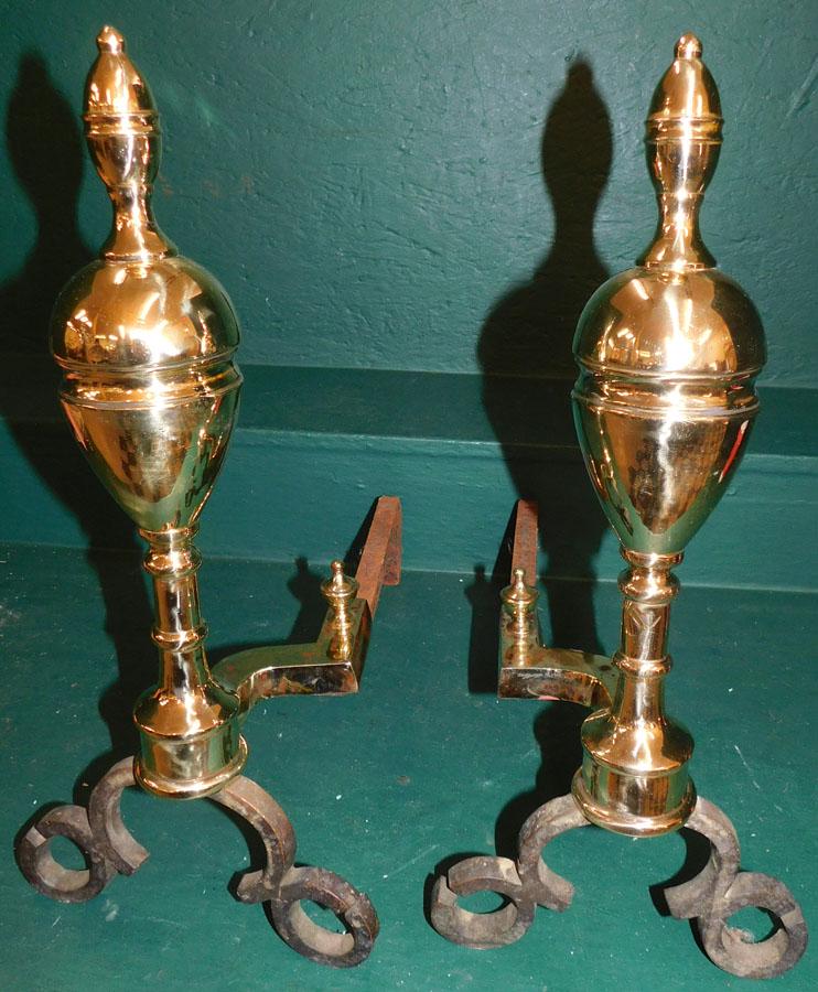 Pair Antique Polished Brass Andirons (1 of 4)