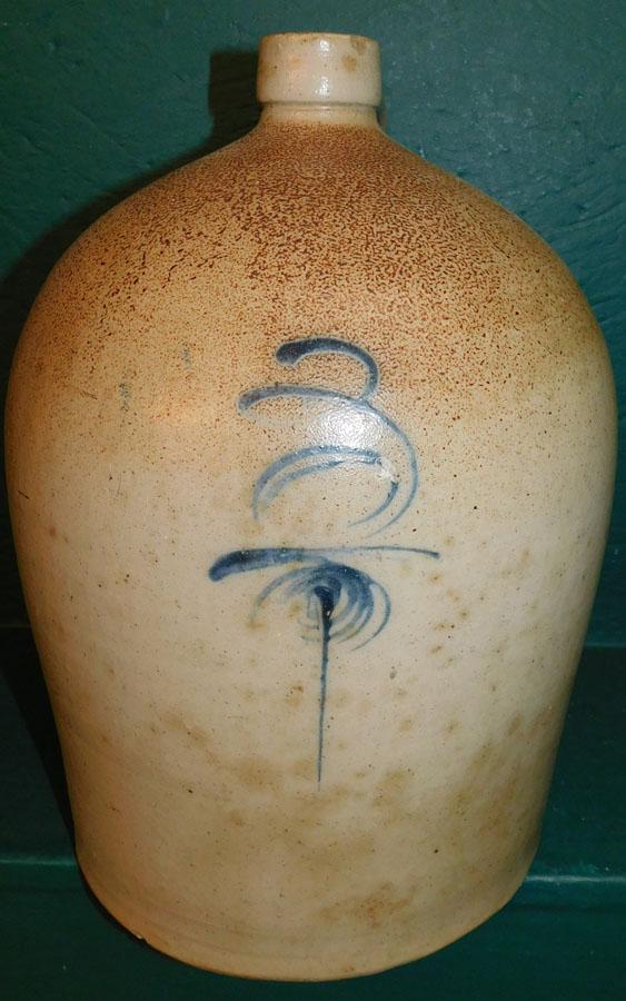 Stoneware Blue Decorated Whiskey Jug (1 of 3)