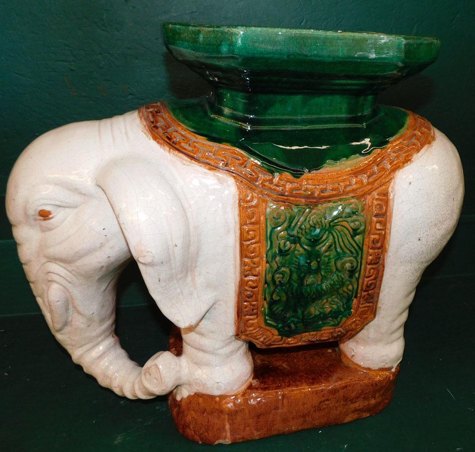 Majolica Style Elephant Form Garden Seat (1 of 5)