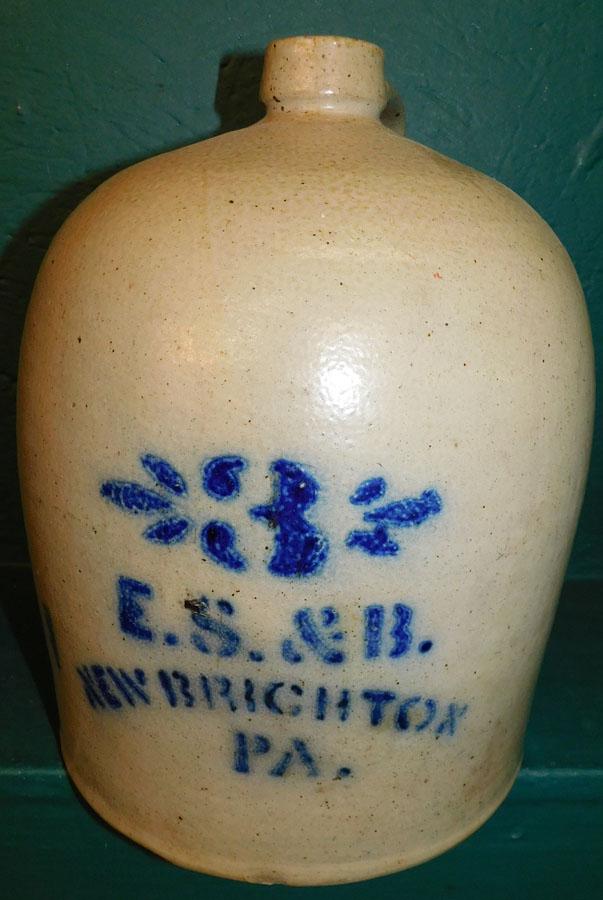 3-Gallon Blue Dec Stoneware Whiskey Jug E. S. & Bros. (1 of 3)