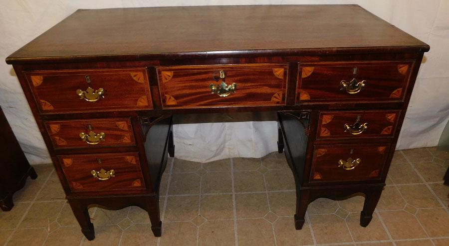 19th C Mahogany Inlaid Desk: 19th C Mahogany Inlaid Desk . 45" W 21 3/4" D 30 1/4" H