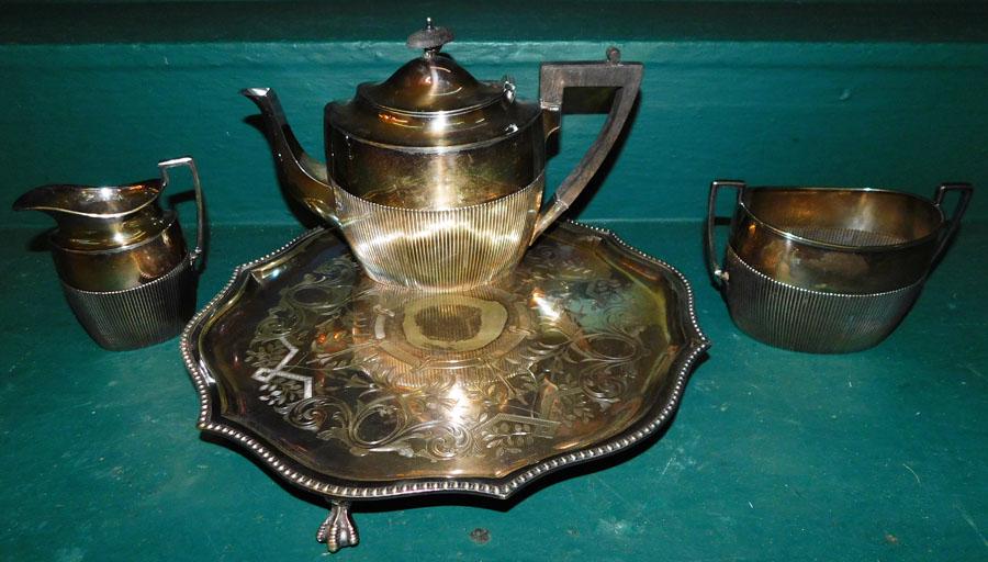 3 Pc Silver Plate Tea Set & SP Savor (1 of 5)
