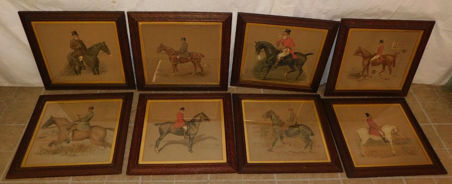 Lot 8 Framed Hand Colored Horse Engravings - Signed (1 of 9)