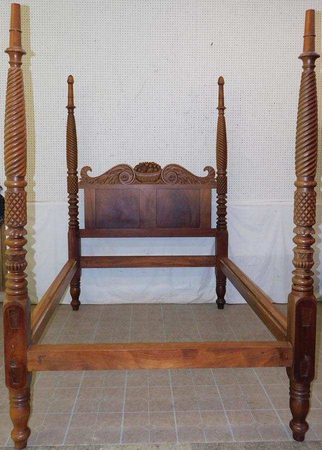 19th C Mahogany Carved 4 Poster Bed (1 of 8)