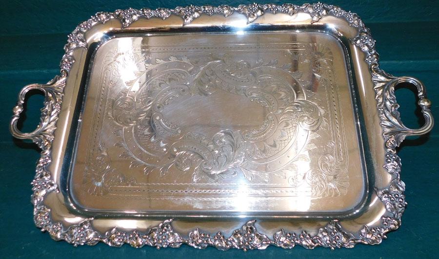 Silver Plate Serving Tray W/ Grape & Cable Border (1 of 6)