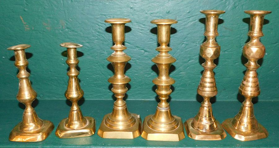 Lot 6 Antique Brass Candlesticks (1 of 2)