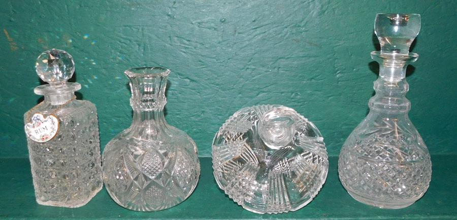 One Cut Glass & Three Pressed Glass Decanters (1 of 2)